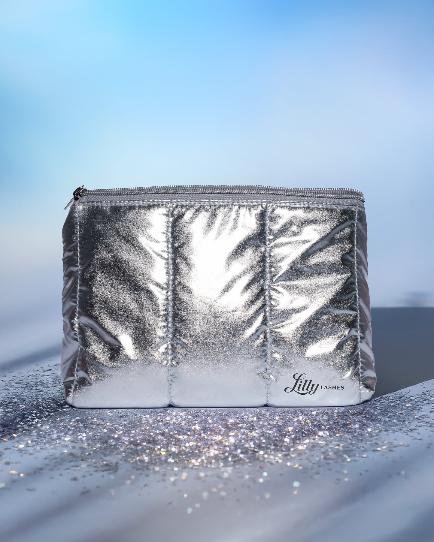 Silver Puffer Makeup Bag