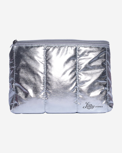 Silver Puffer Makeup Bag